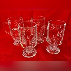 Princess House Heritage Etched Glass Irish Coffee Mug Set of 4